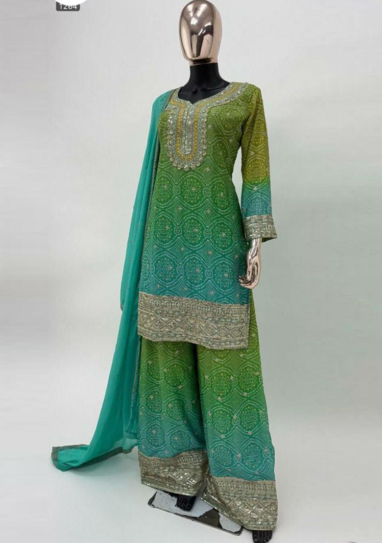 Turquoise Embroidered Silk Kurta Set