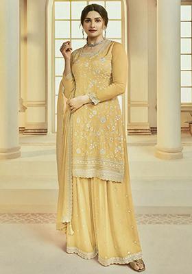 Light Yellow Embroidered Silk Kurta Set
