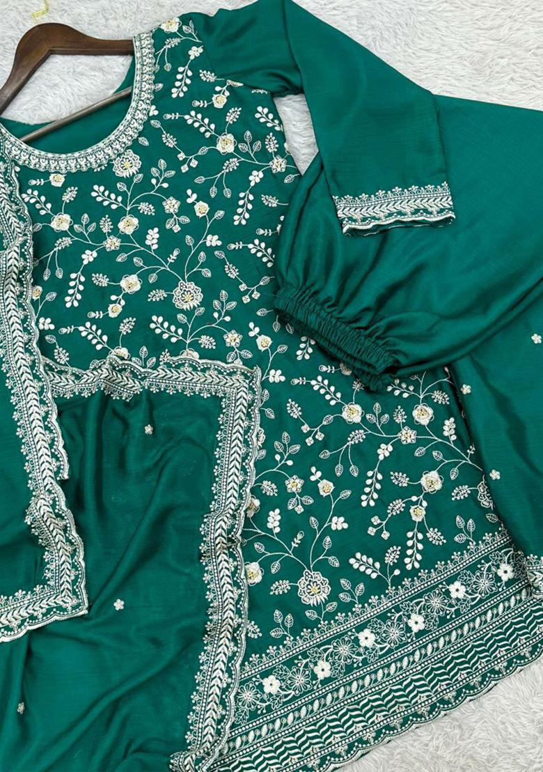 Rama Green Embroidered Silk Kurta Set