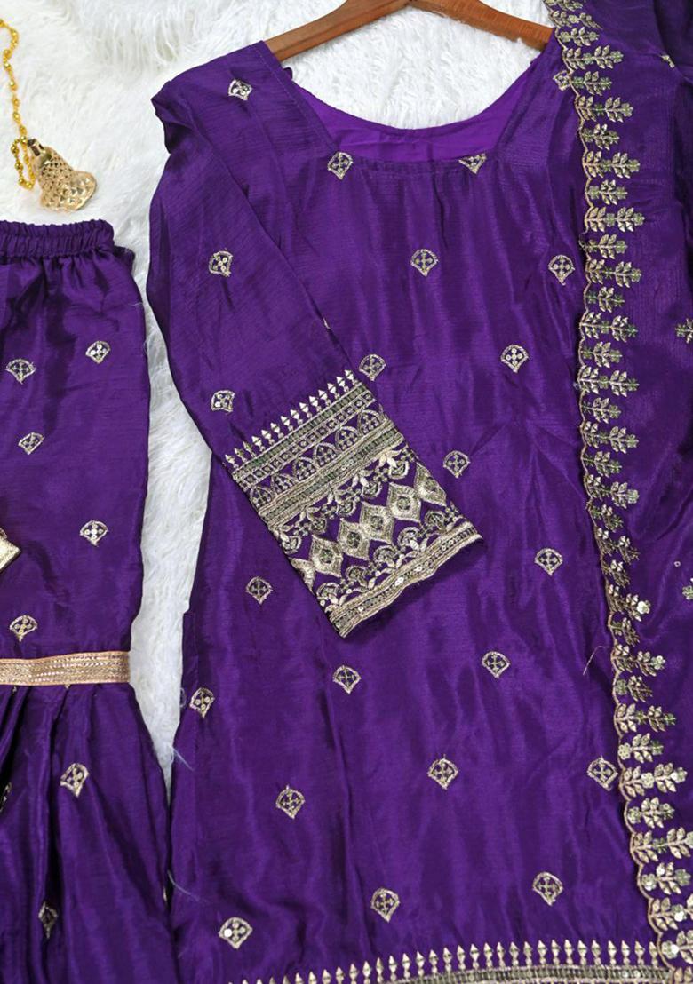 Violet Embroidered Silk Kurta Set