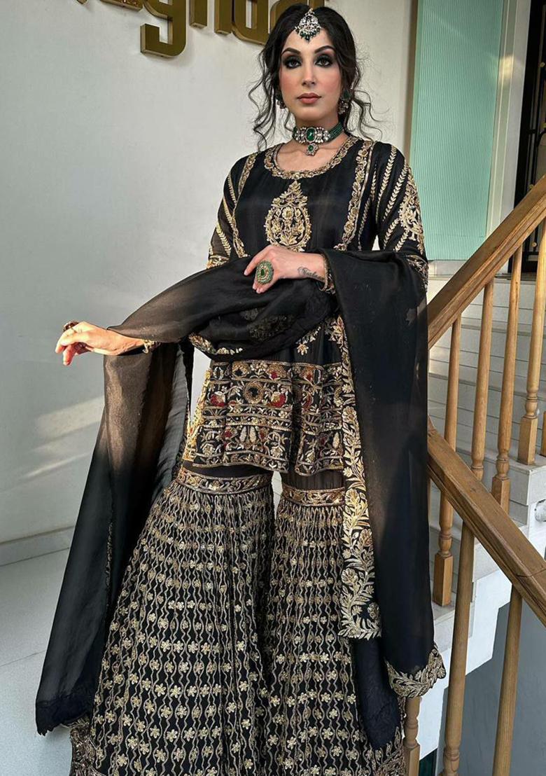 Black Sequins Embroidered Georgette Kurta Set