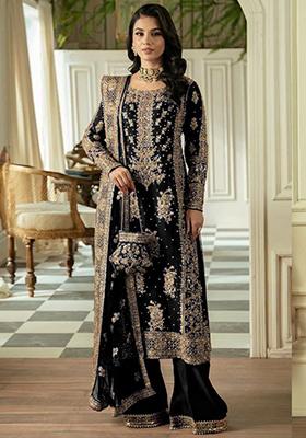 Black Sequins Embroidered Georgette Kurta Set