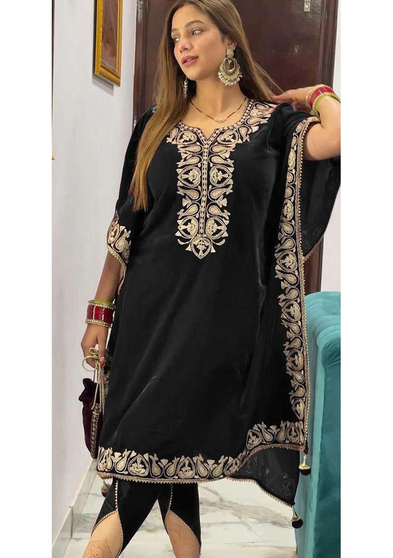 Black Embroidered velvet Kurta Set