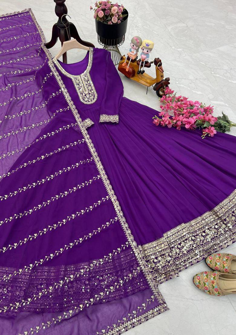 Violet Embroidered Georgette Kurta Set
