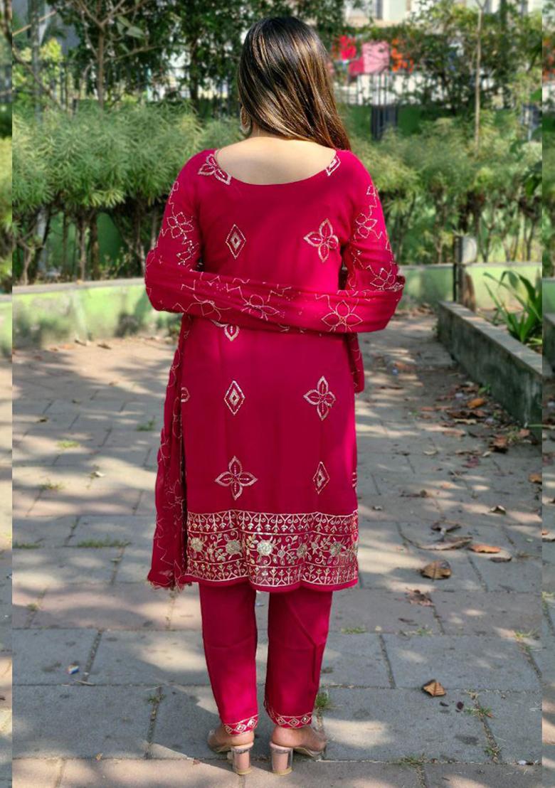 Rani Pink Embroidered Georgette Kurta Set
