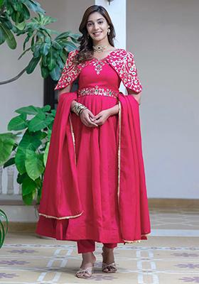 Pink Embroidered Silk Kurta Set