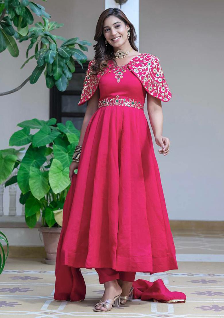 Pink Embroidered Silk Kurta Set