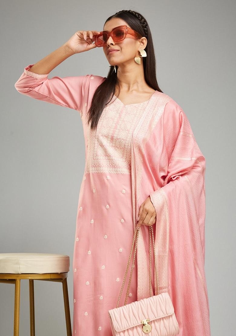 Pink Khari Print Rayon Kurta Set