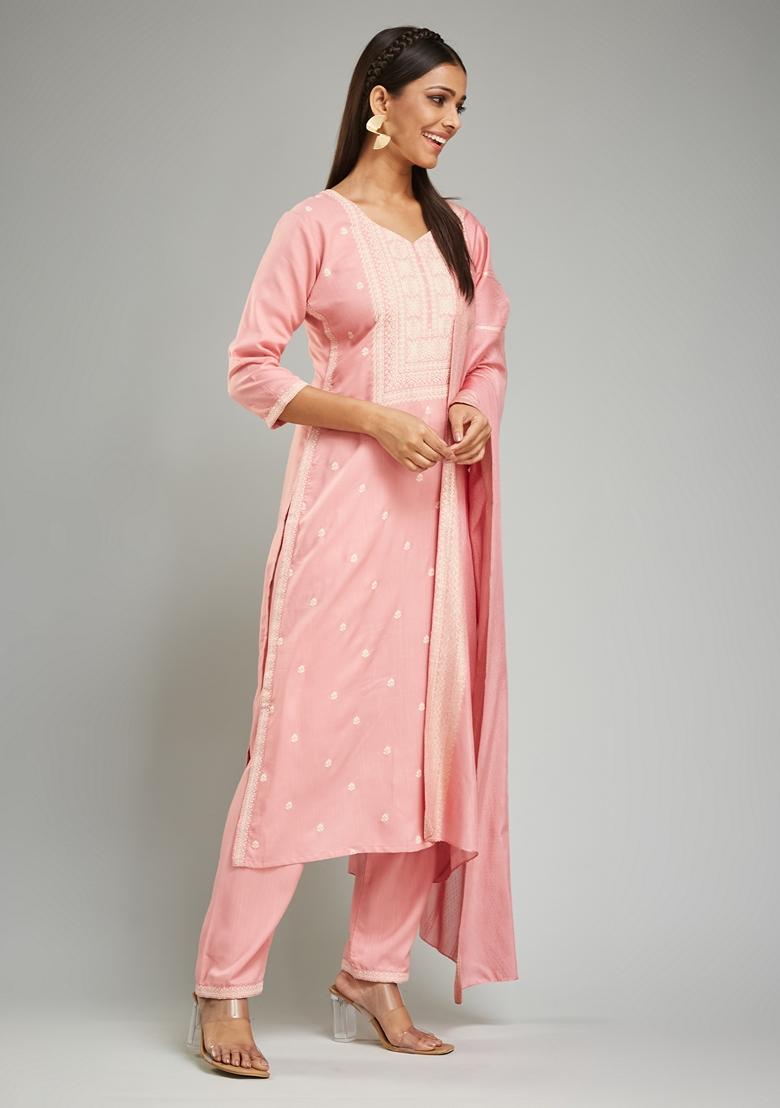 Pink Khari Print Rayon Kurta Set