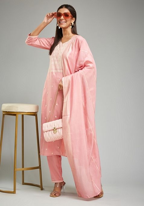 Pink Khari Print Rayon Kurta Set