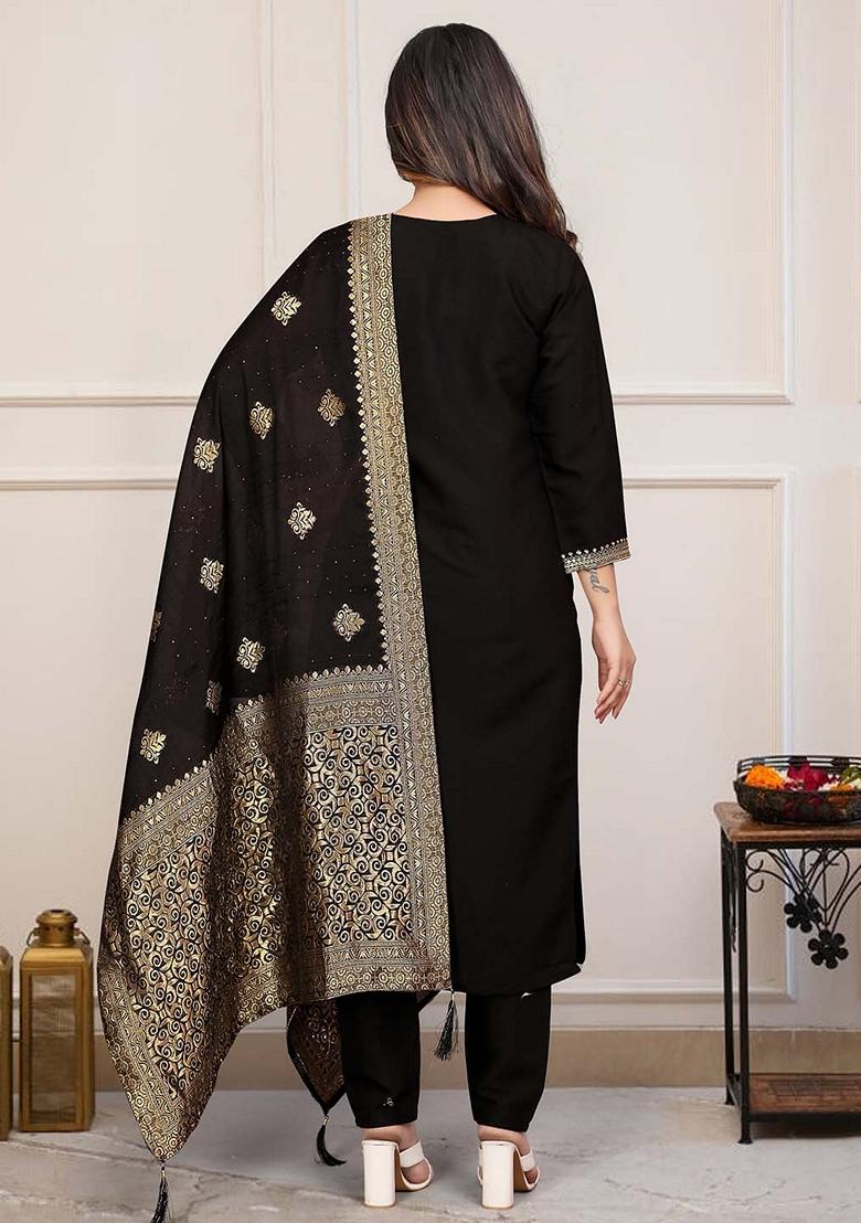 Black Thread Embroidered Viscose Kurta Set