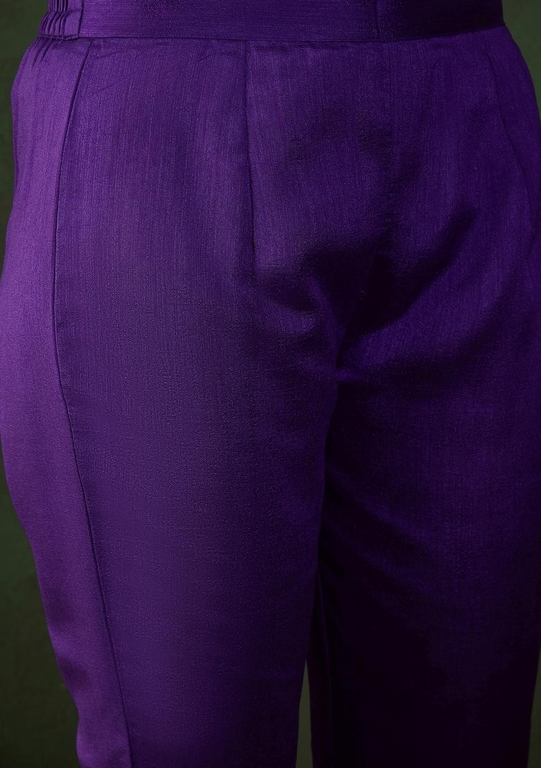 Purple Zari Sequin Embroidered Vichitra Kurta Set