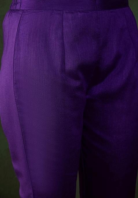 Purple Zari Sequin Embroidered Vichitra Kurta Set