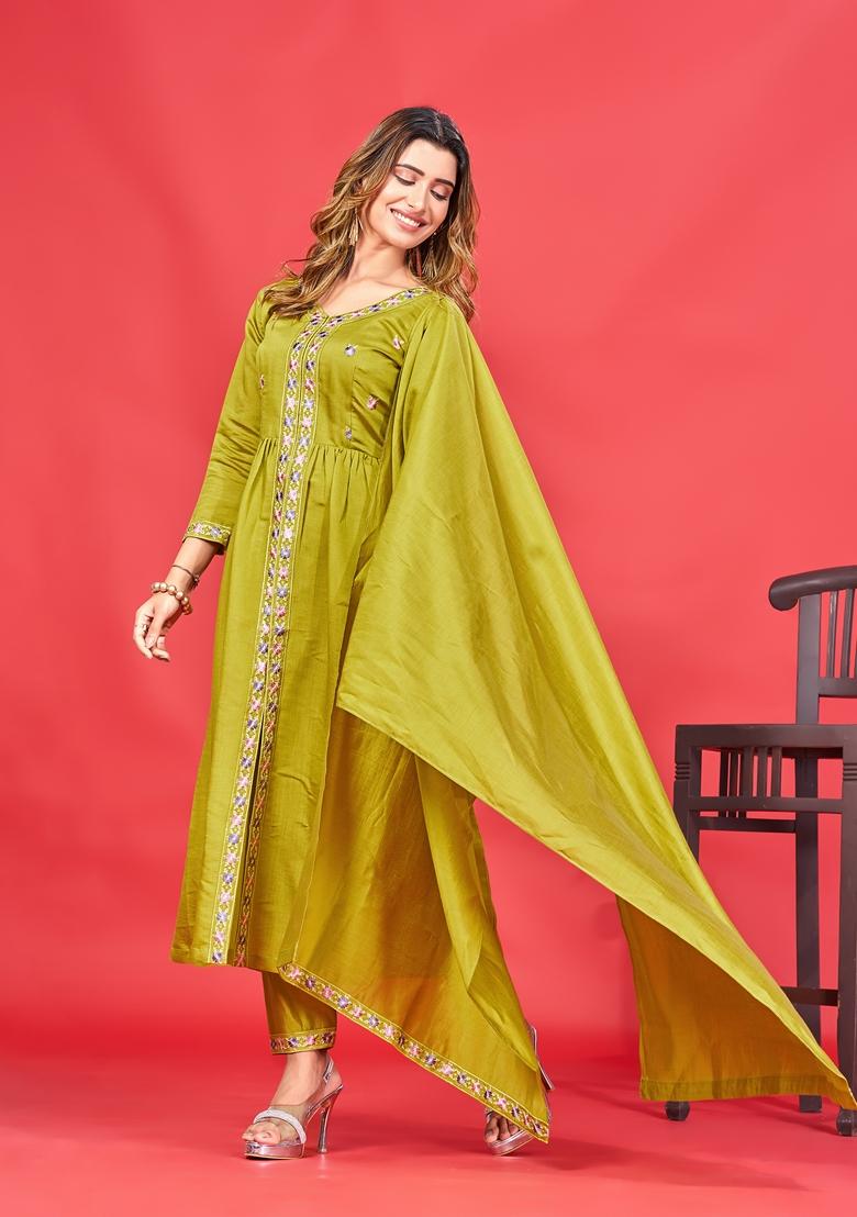 Lavender Sequin Thread Embroidered Roman Silk Kurta Set