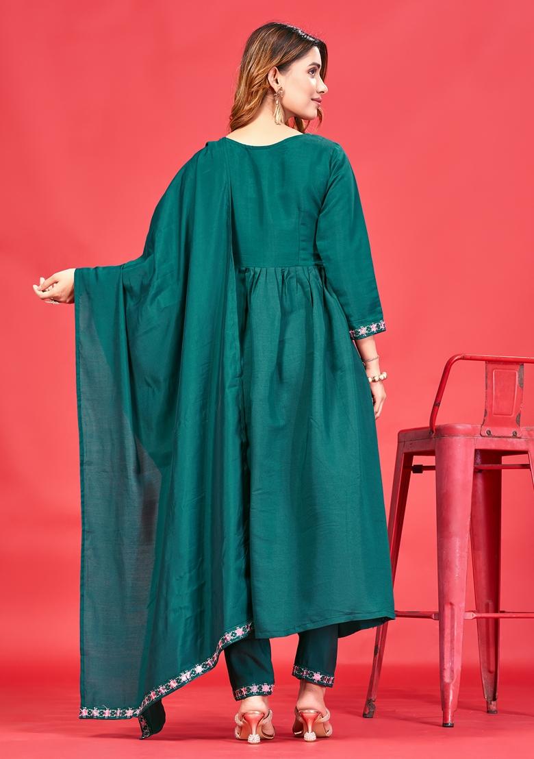 Brown Sequin Thread Embroidered Roman Silk Kurta Set