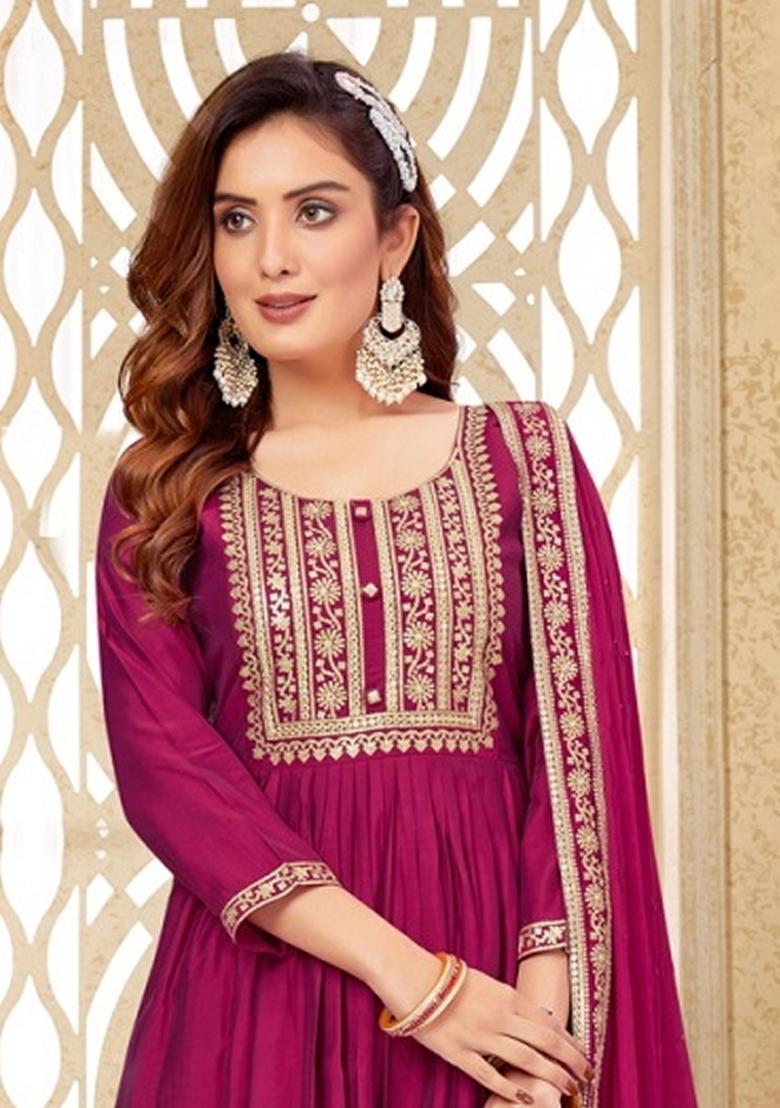 Pink Zari Sequin Embroidered Roman Silk Kurta Set