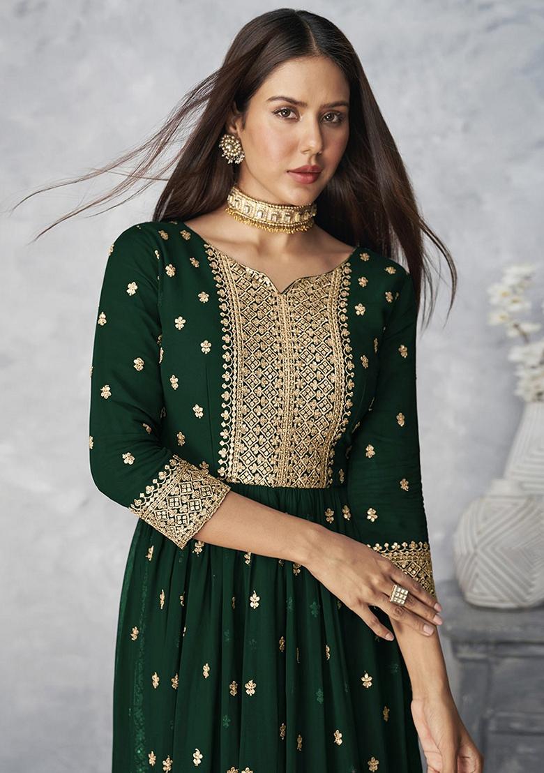 Green Zari Sequin Embroidered Georgette Kurta Set
