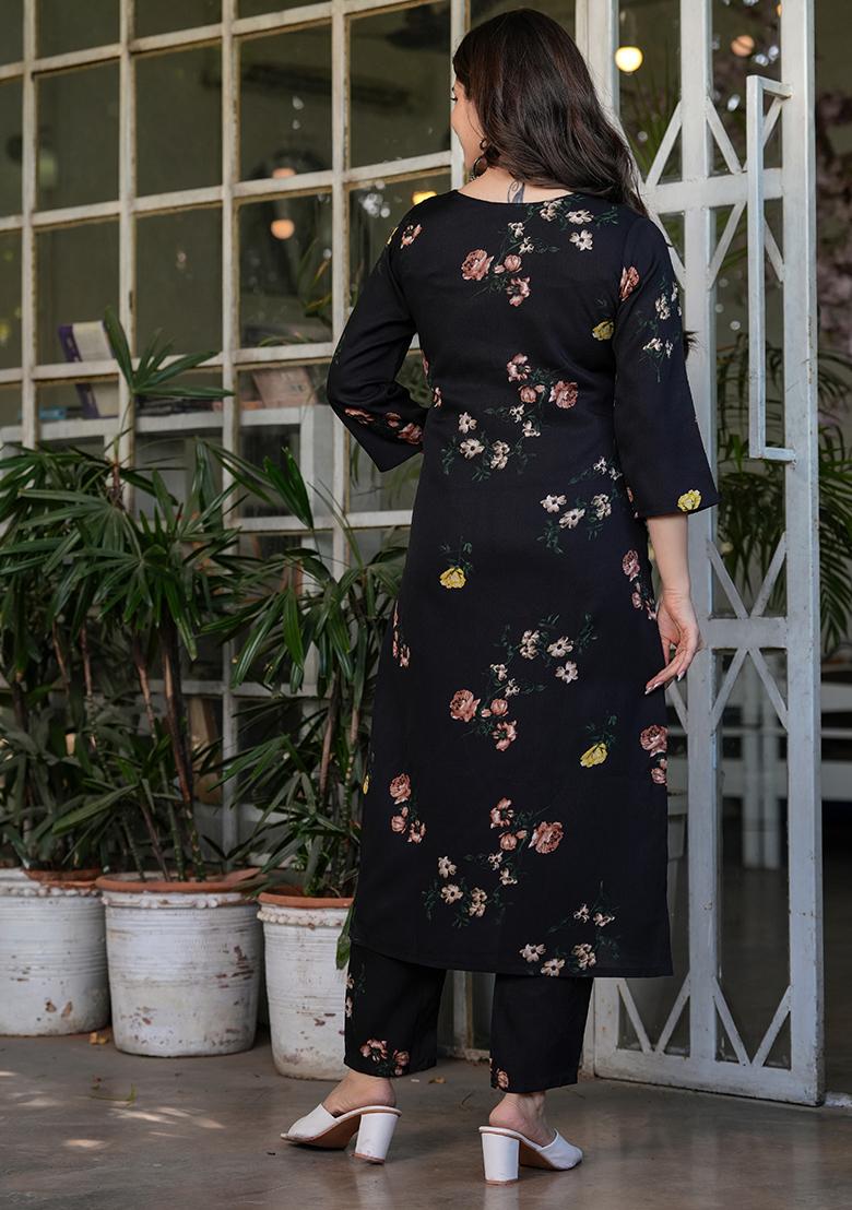 Black Printed Crepe Kurta Set