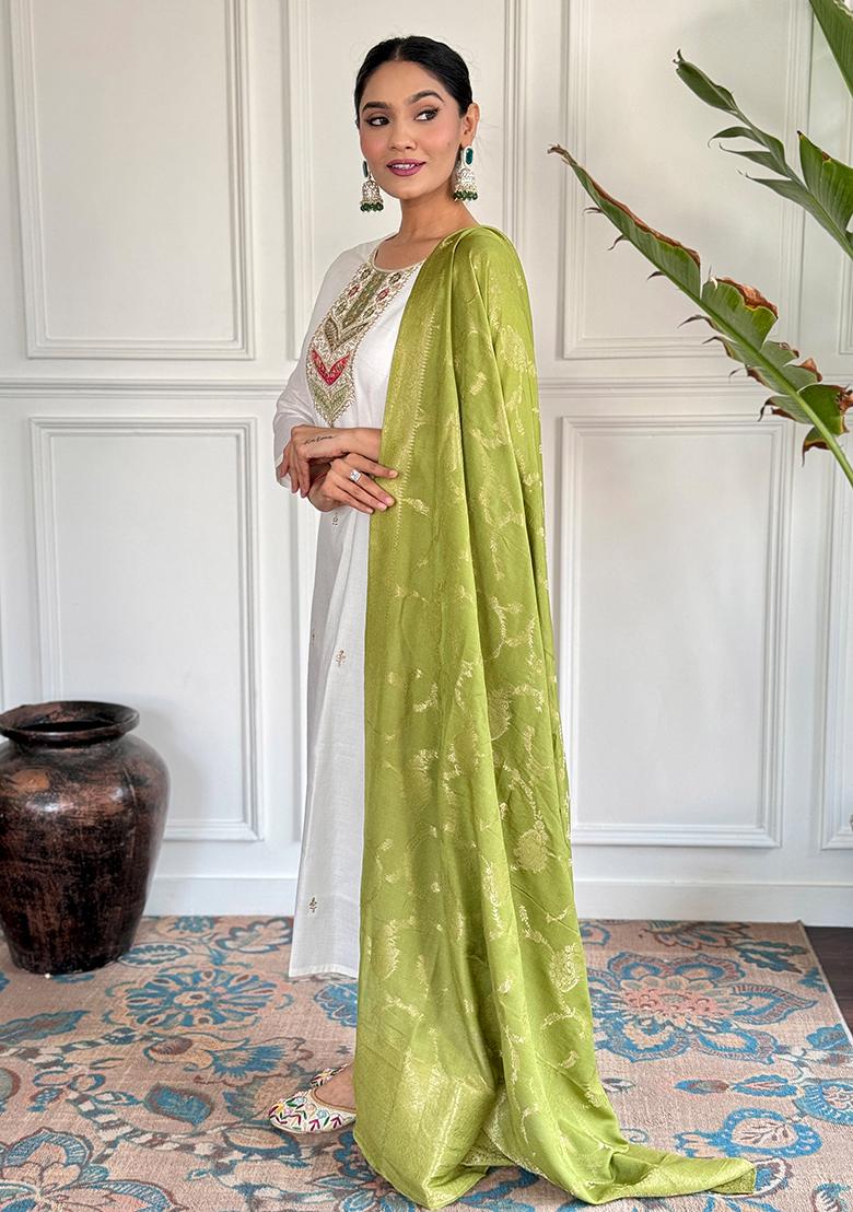 Pista Green Embroidered Viscose Blend Kurta Set