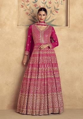 Pink Embroidered Georgette Anarkali set