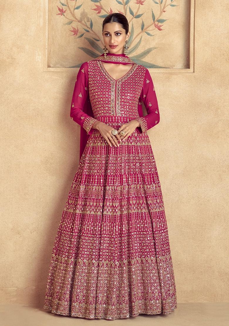 Pink Embroidered Georgette Anarkali set