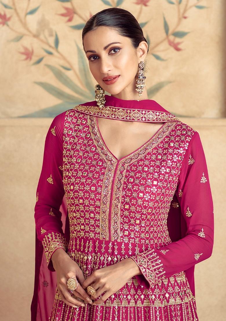 Pink Embroidered Georgette Anarkali set