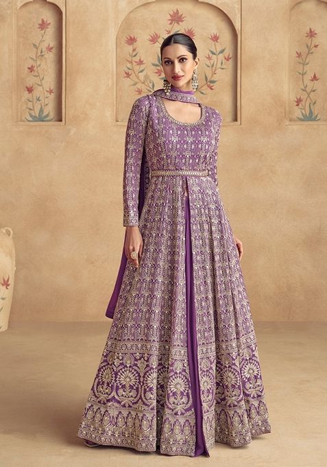 Lilac Embroidered Georgette Anarkali set