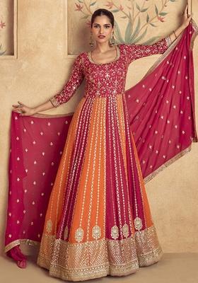Red Embroidered Georgette Anarkali set