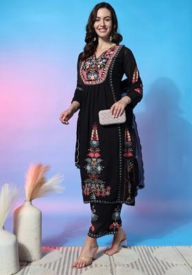 Black Embroidered Georgette Kurta Set