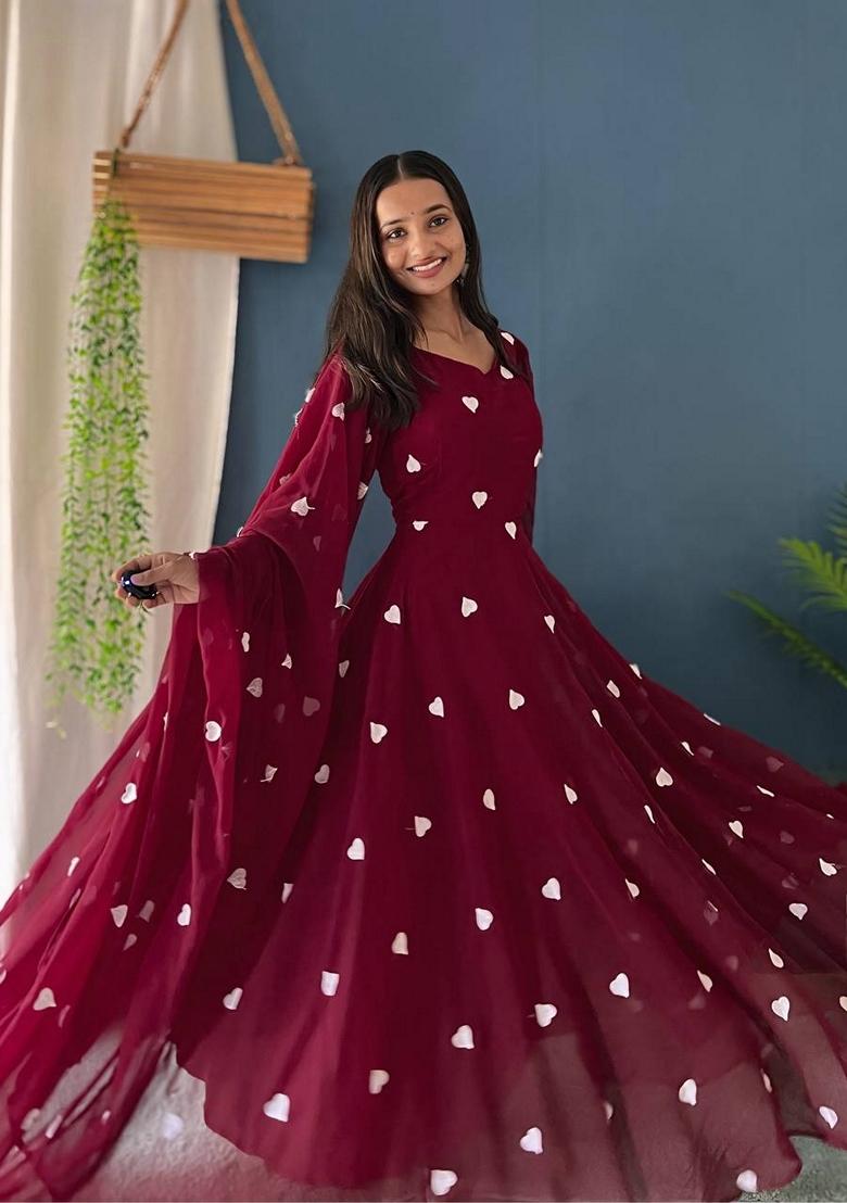 Rani Pink Sequin Thread Embroidered Faux Georgette Anarkali Set