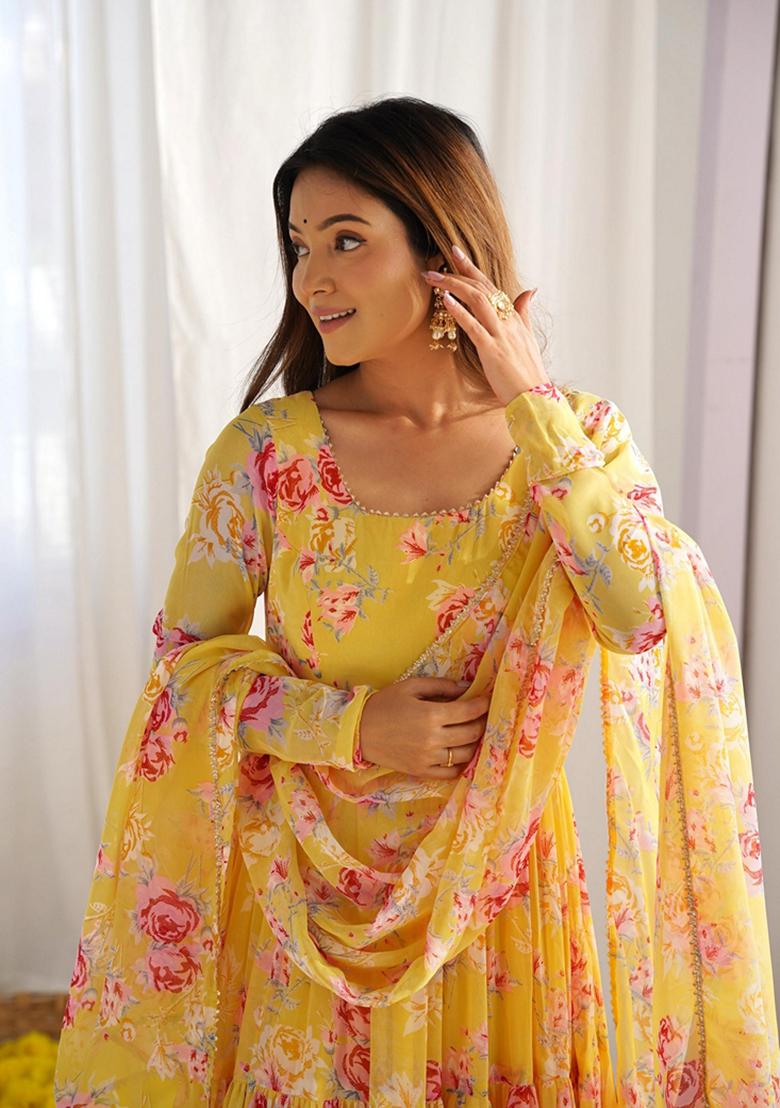 Multicolor Digital Print Faux Georgette Anarkali Set