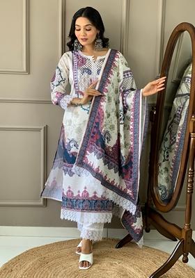 White Printed Muslin Kurta set