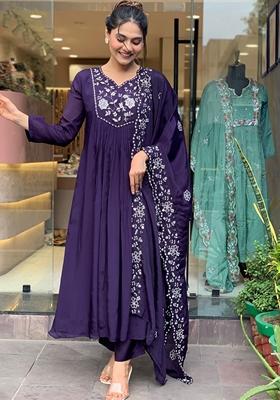 Dark Purple Embroidered Chanderi Silk Kurta set
