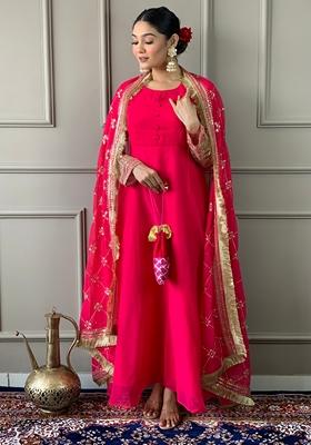 Rani Pink Embroidered Georgette Kurta set