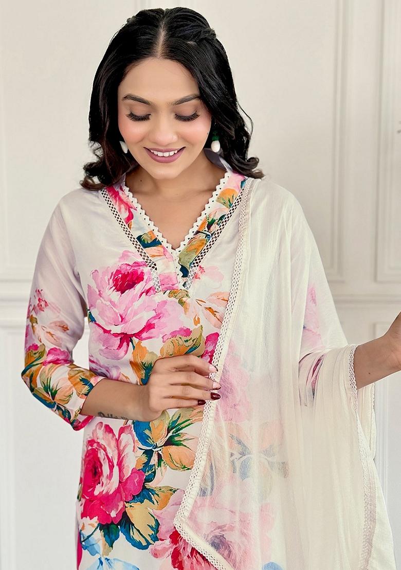 White Embroidered Crepe Kurta set