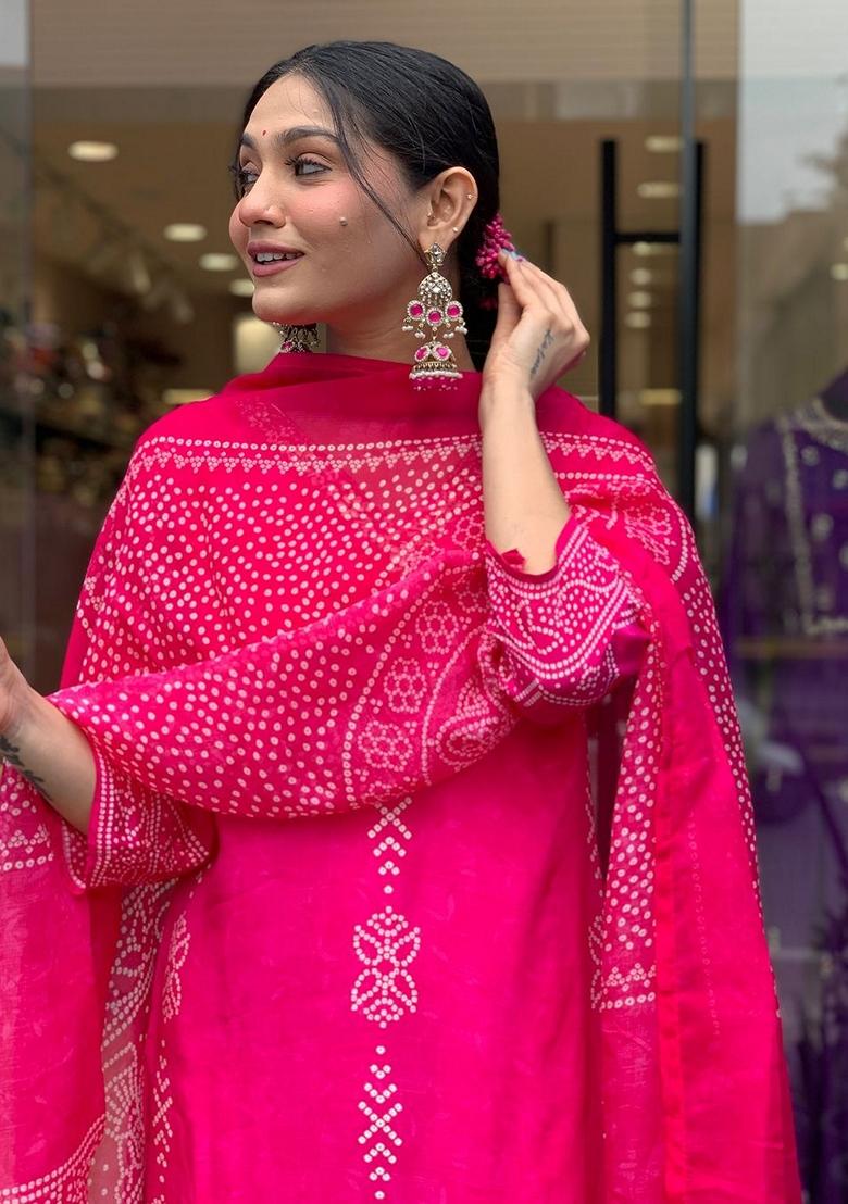 Rani Pink Embroidered Crepe Kurta set