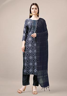 Grey Printed Rayon Kurta Set