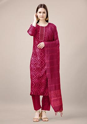 Pink Printed Rayon Kurta Set