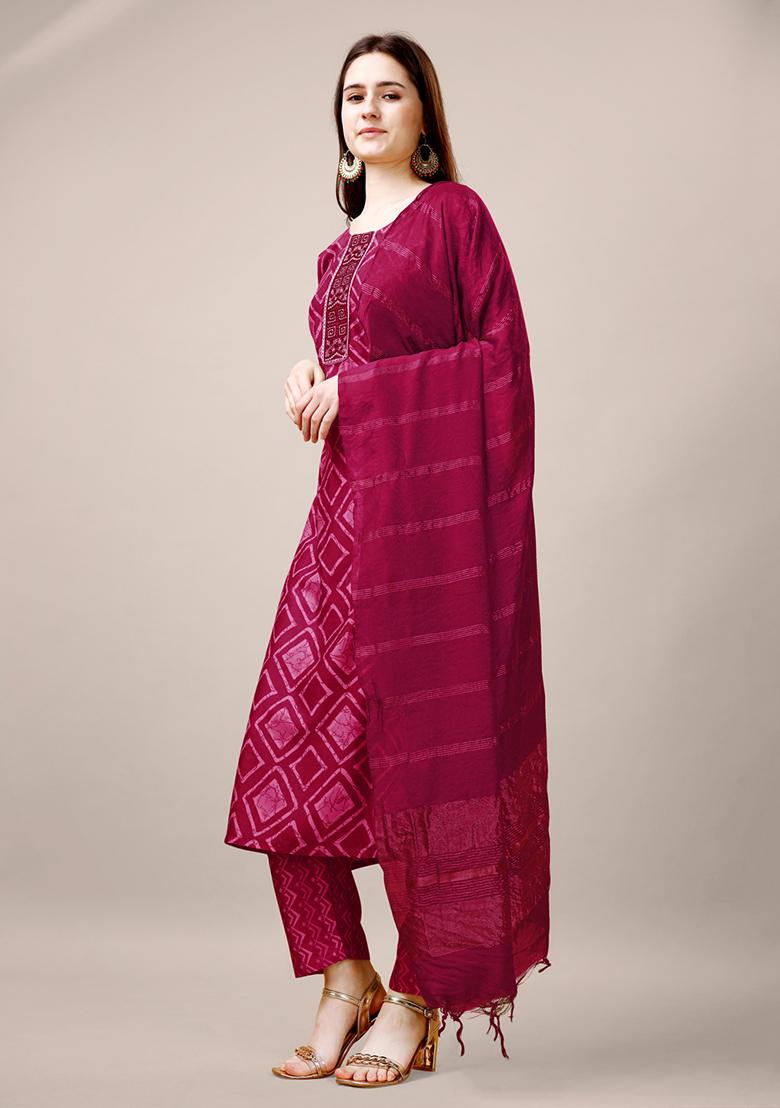 Pink Printed Rayon Kurta Set
