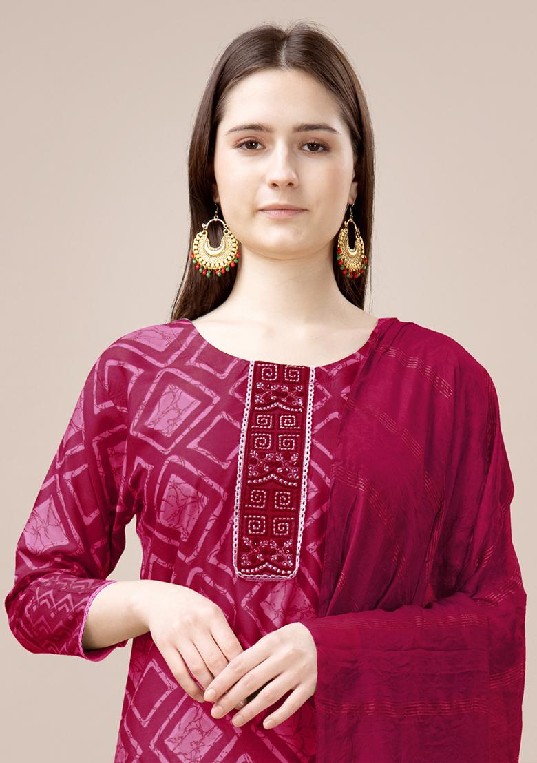 Pink Printed Rayon Kurta Set