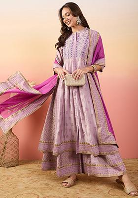 Purple Woven Silk Kurta Set