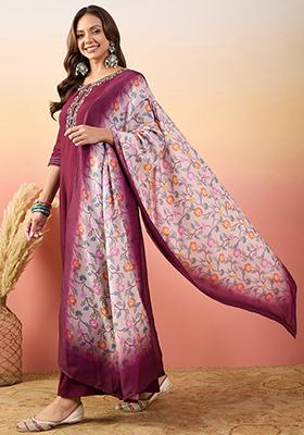 Maroon Woven Silk Kurta Set