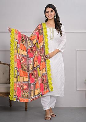White Embroidered Art Silk Kurta Set