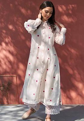 White Embroidered Cotton Kurta Set