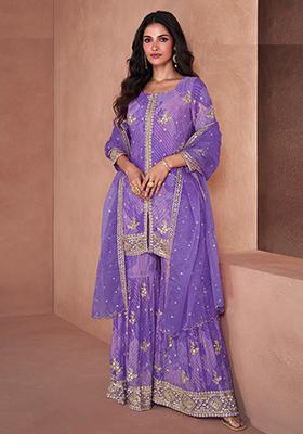 Violet Embroidered Georgette Kurta Set