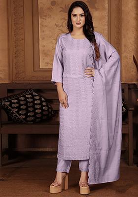 Lavender Embroidered Chanderi Kurta Set