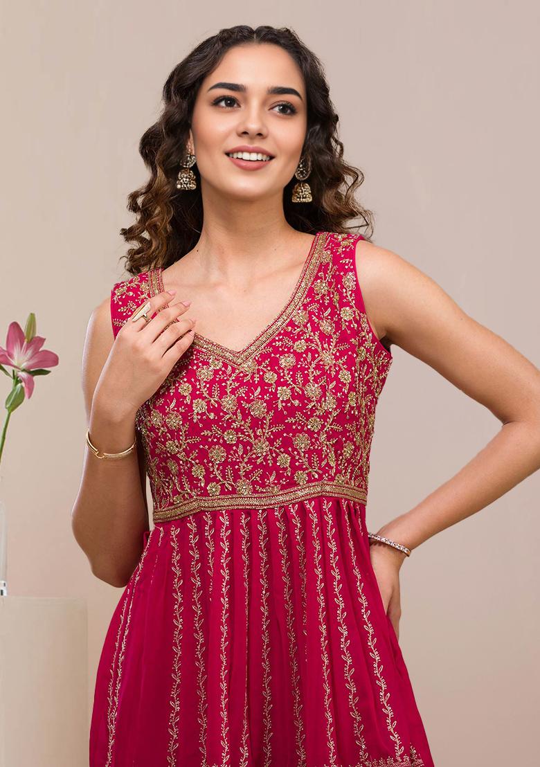 Pink Zari Sequin Embroidered Georgette Sharara set