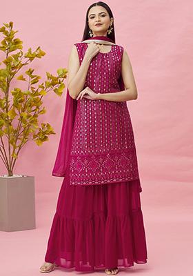 Pink Zari Sequin Embroidered Georgette Sharara set