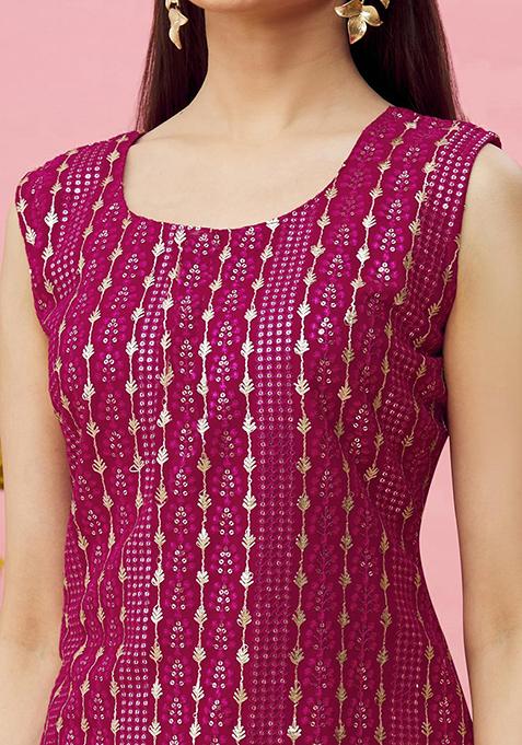 Pink Zari Sequin Embroidered Georgette Sharara set