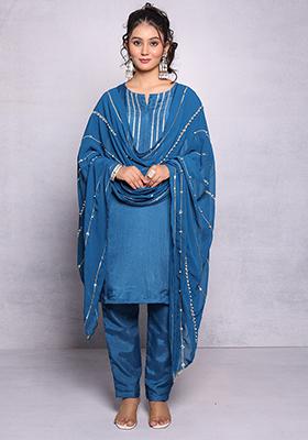 Blue Embroidered Silk Kurta Set